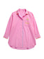 Vacay Out Of Office pink button-down oversized cover-up shirt with sun embroidery and contrast stitching details