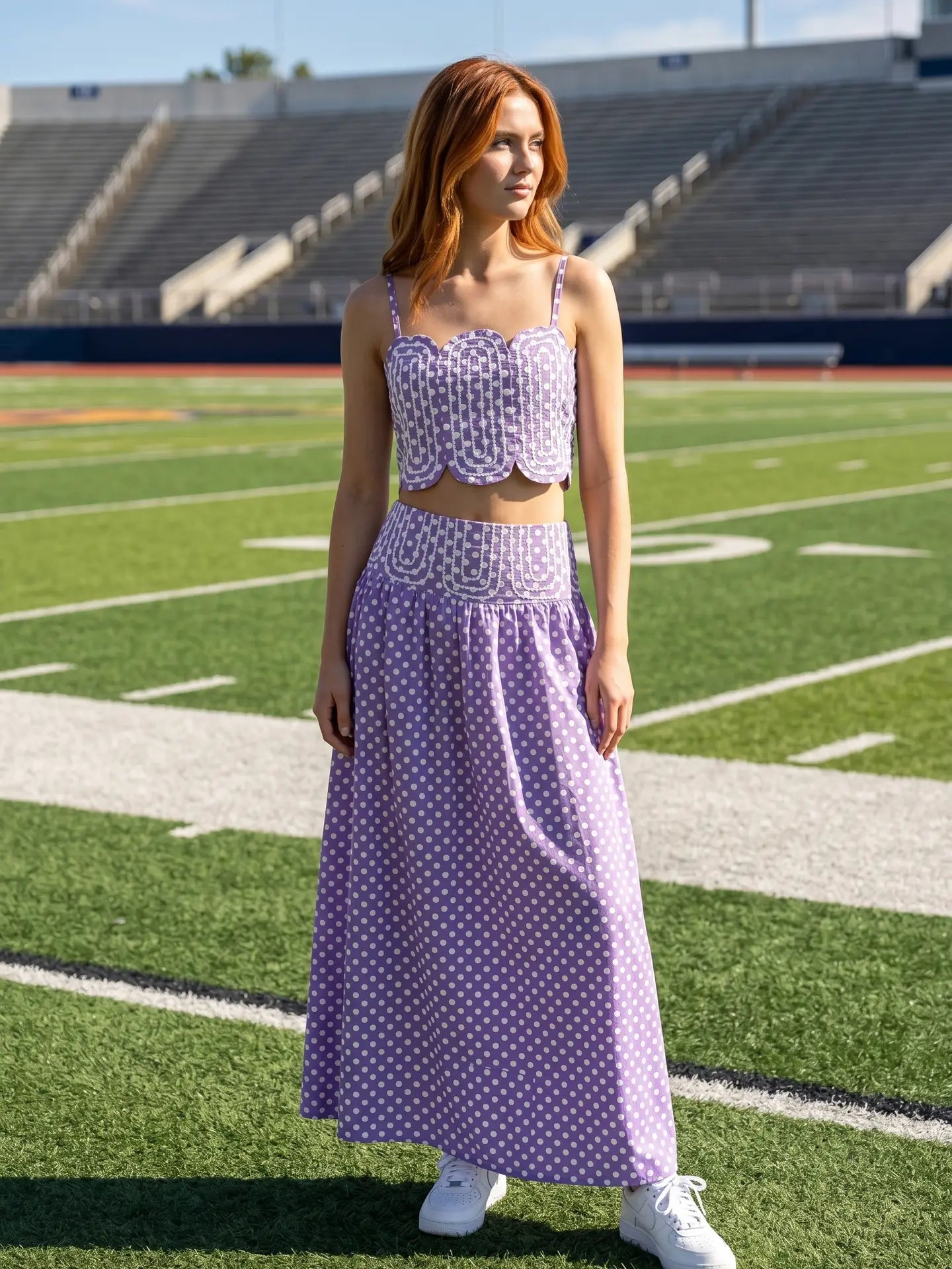 Polka Dot Scalloped Maxi Skirt Set