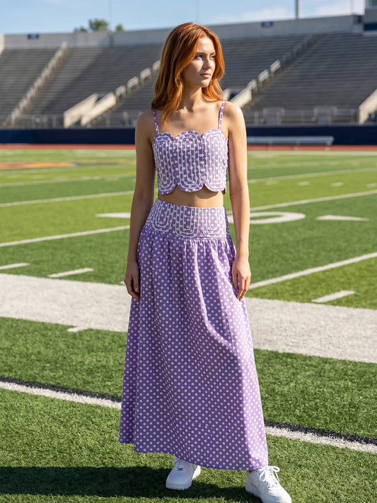 Polka Dot Scalloped Maxi Skirt Set