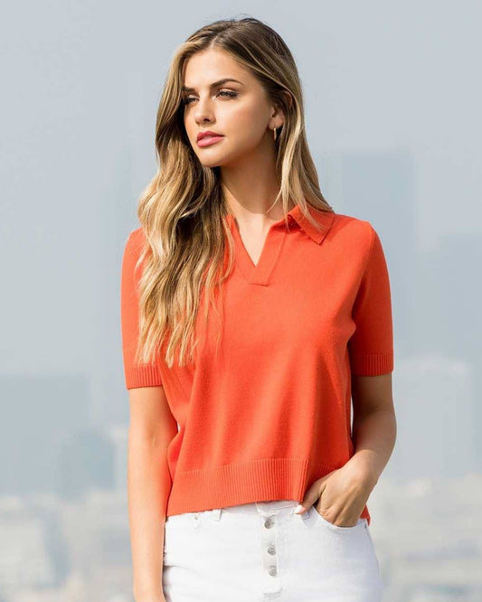 Short Sleeve Collared Top Orange
