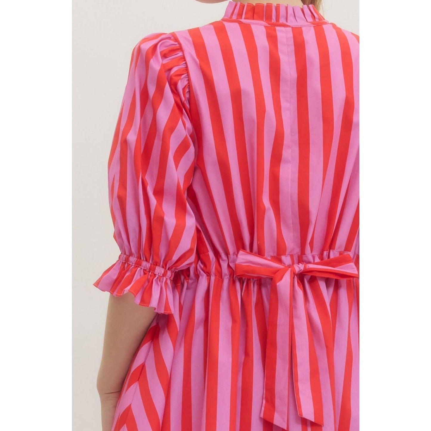 Striped puff sleeve mini dress: Pink