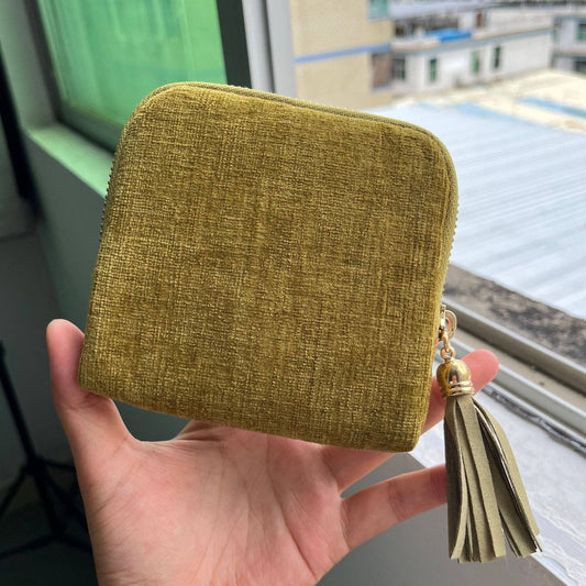 Fringe Zipper Jewelry Organizer Fabric Avocado Green