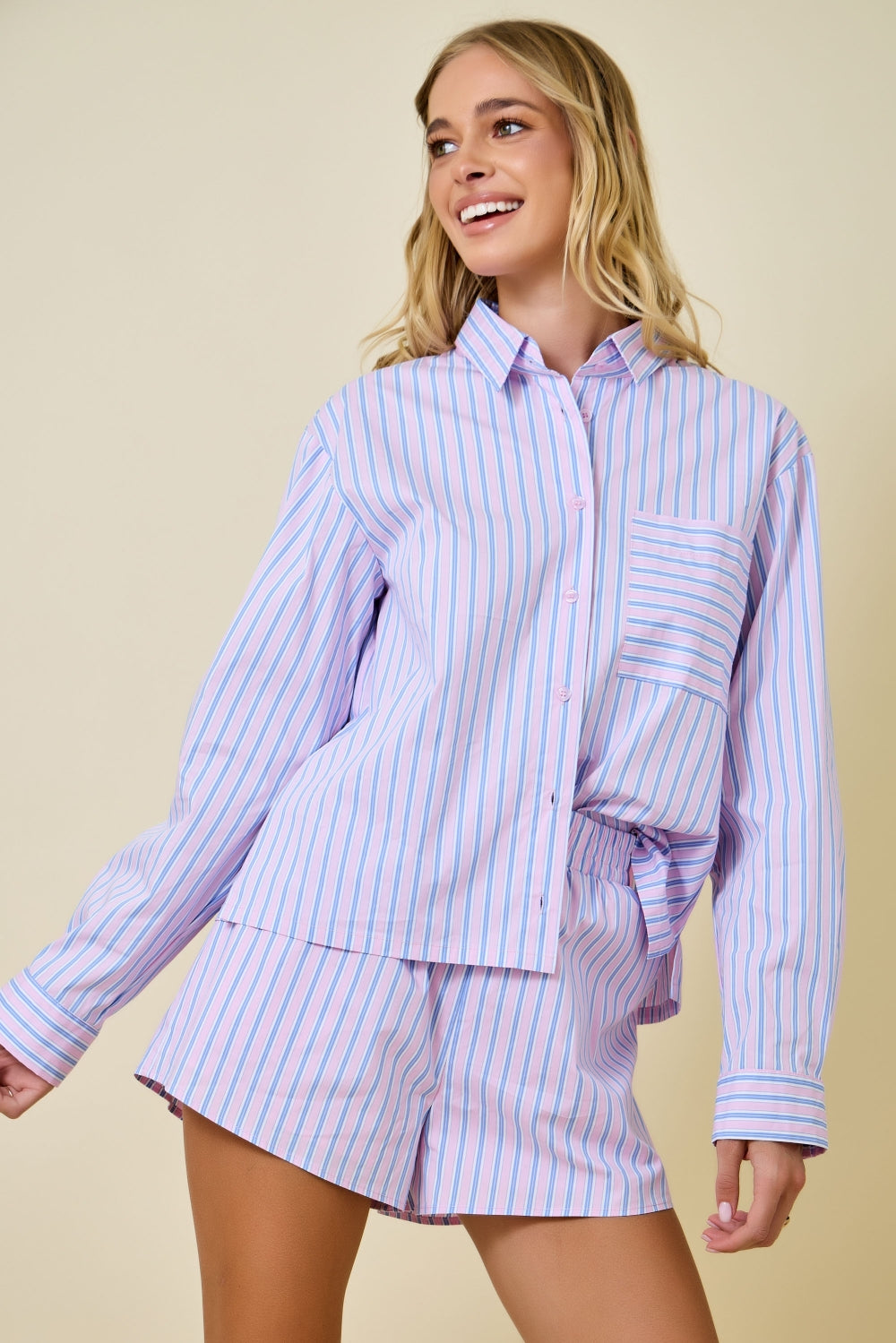 Striped Button Down Collared Set