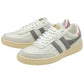 Gola Women's Falcon low-top sneakers with grey suede side stripes, pink heel tab, and cream sole.
