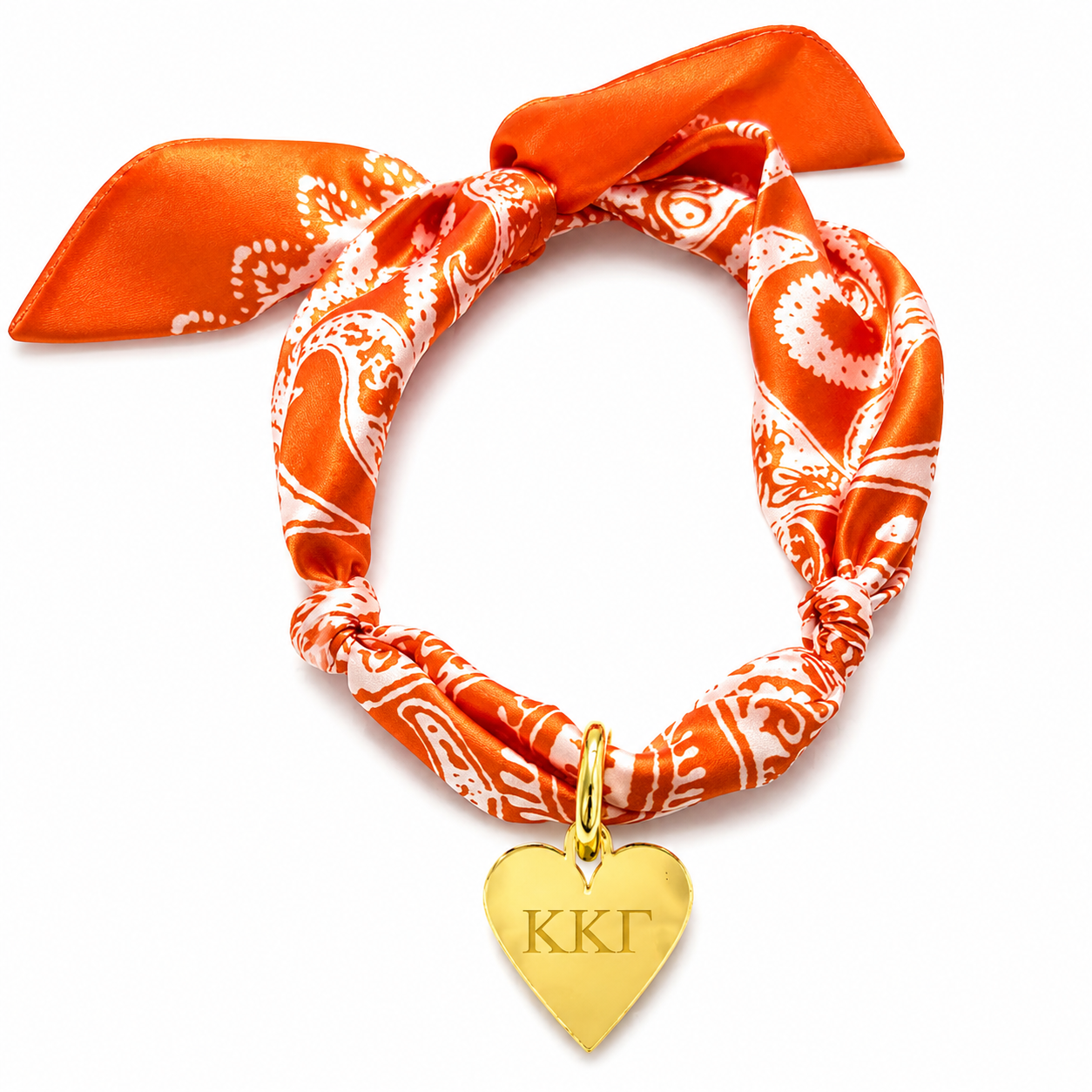 Sorority Scarf With Engraved Greek Letter Gold Heart Charm