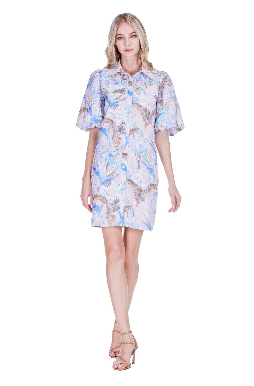 Joy Joy Puff Sleeve Fitted Shirt Dress