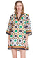 Jade Split Neck Bell Sleeve Caftan Geo Border