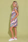Alden Adair Leigh Dress in Wavy Bouquet floral stripe print, sleeveless mini dress with drawstring waist and pockets, styl...