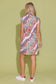 Alden Adair Leigh Dress in Wavy Bouquet multicolor floral diagonal stripe print, sleeveless belted mini shirtdress, back v...
