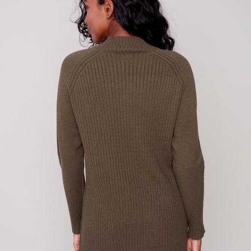 Mock-Neck Raglan-Sleeve Sweater With Rib Design Spruce - Charlie B