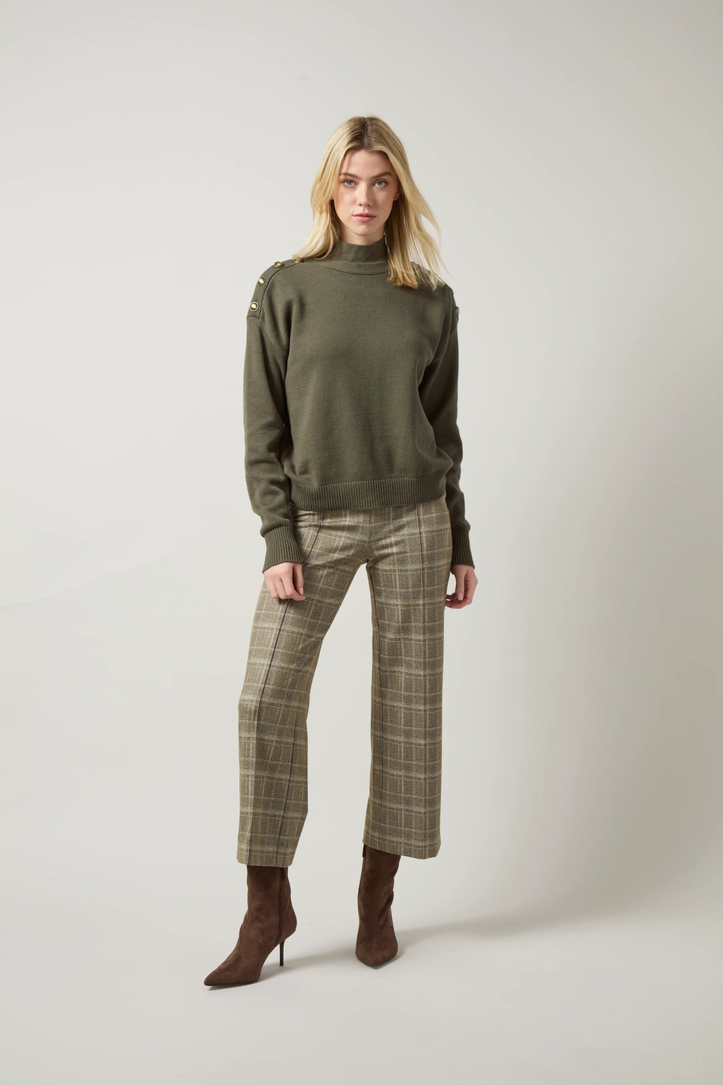 Lysse Livia Crop Pant Smoked Green Plaid