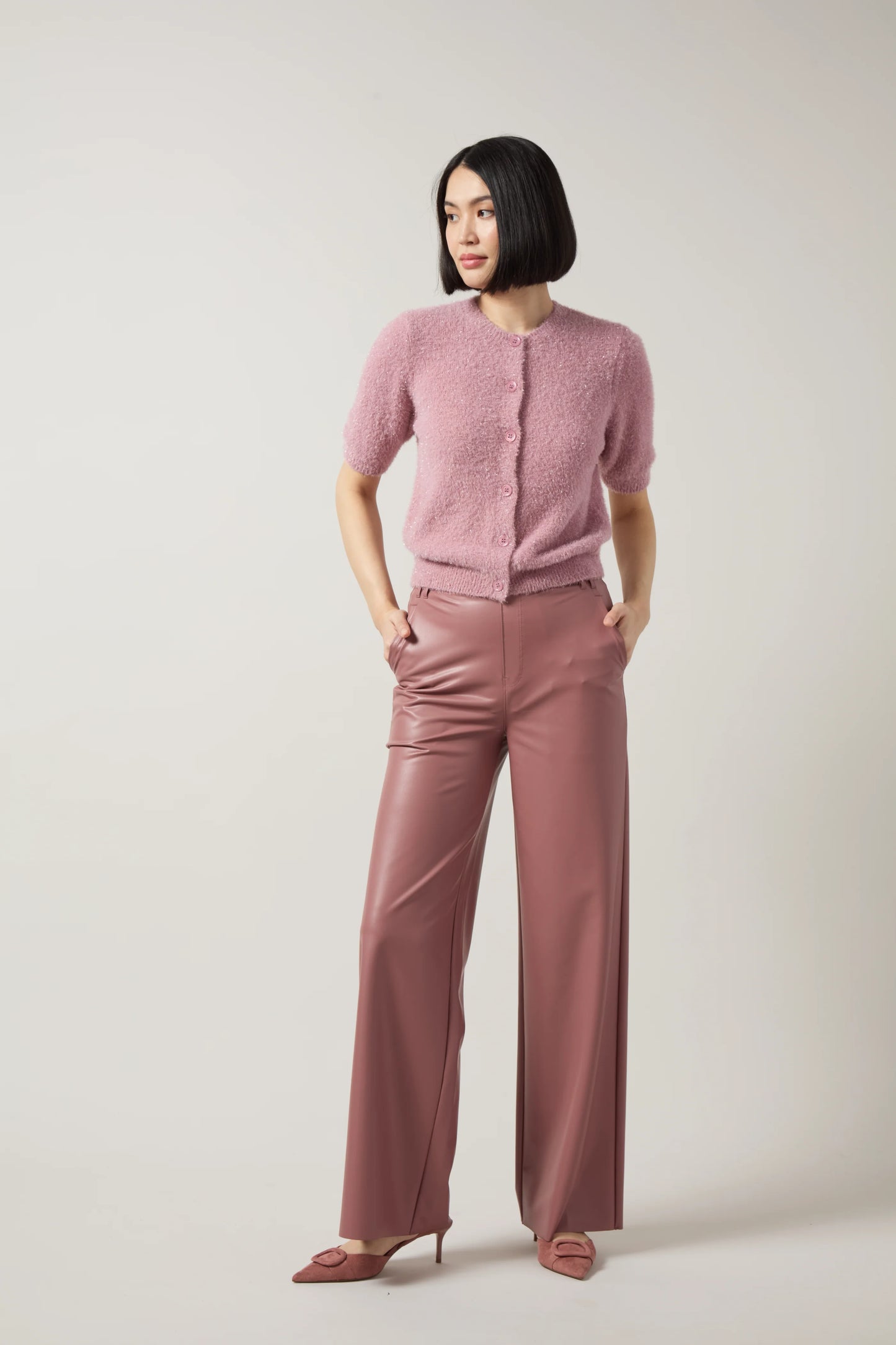 Lysse Ada Pull On Transeasonal Vegan Leather Trouser Antique Rose
