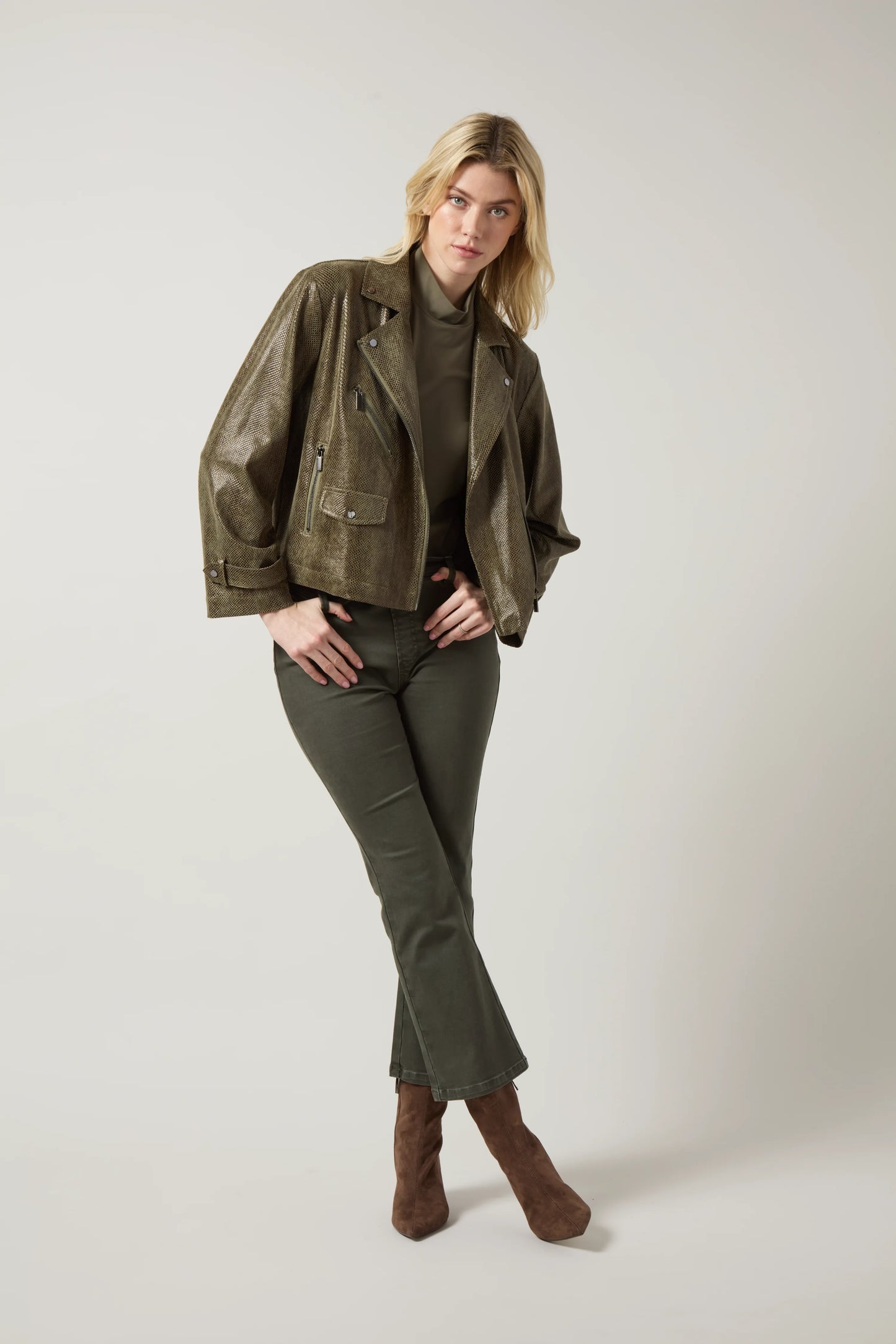Lysse Emory Vegan Suede Moto Jacket Woodland Snake