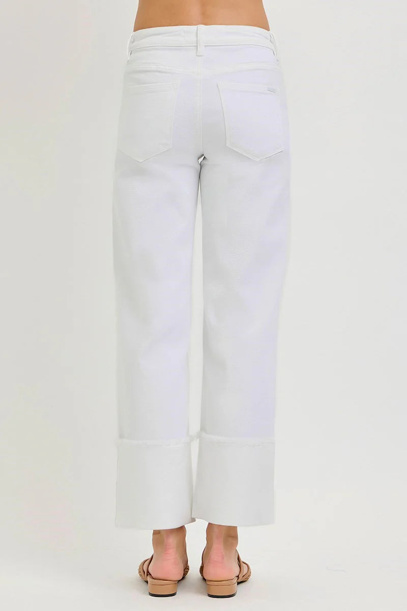 Risen Mid Rise Crop Wide Leg Wide Cuffed Pants