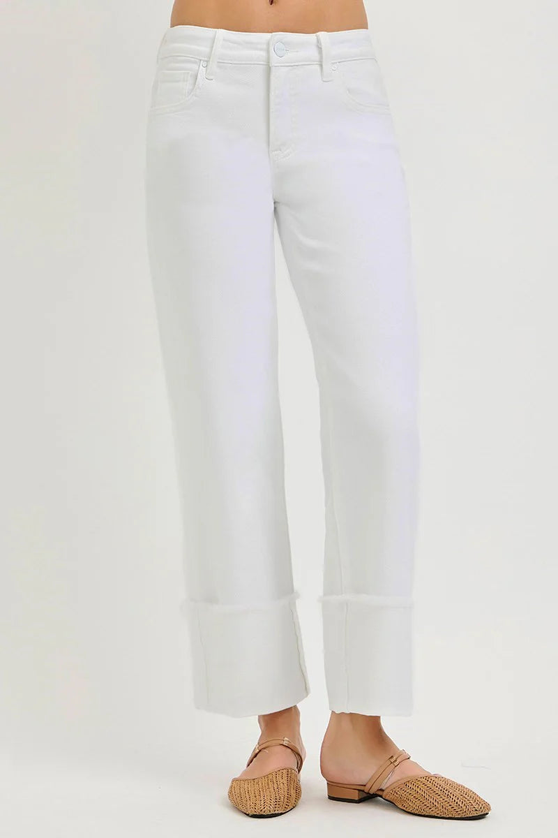 Risen Mid Rise Crop Wide Leg Wide Cuffed Pants