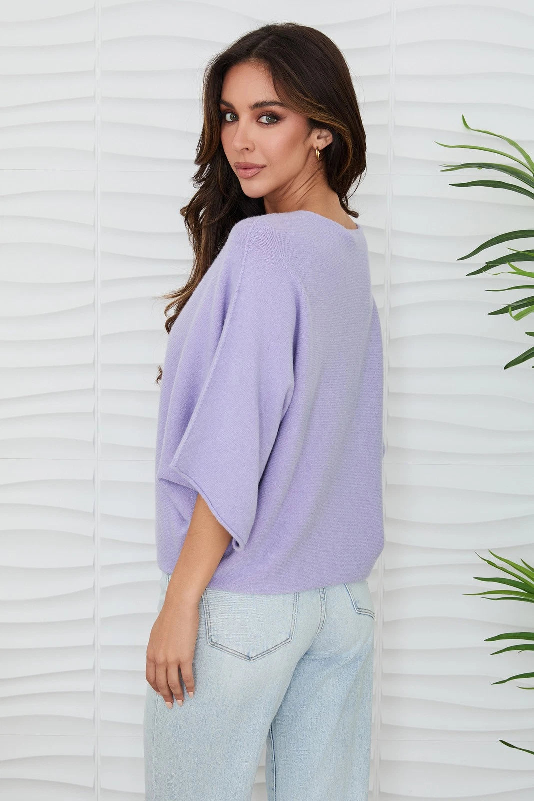 Crew Neck Batwing Sweater Lilac