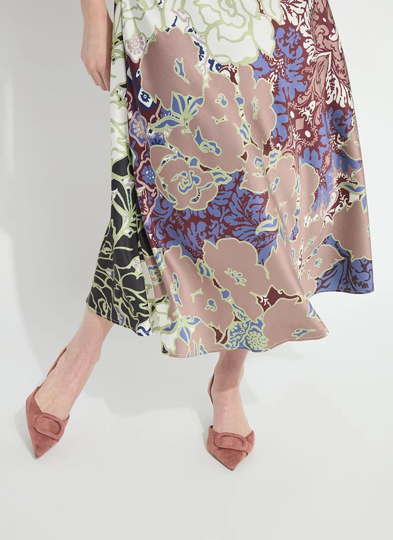 Lysse Flora Mock Neck Bias Cut Midi Dress Antique Garden