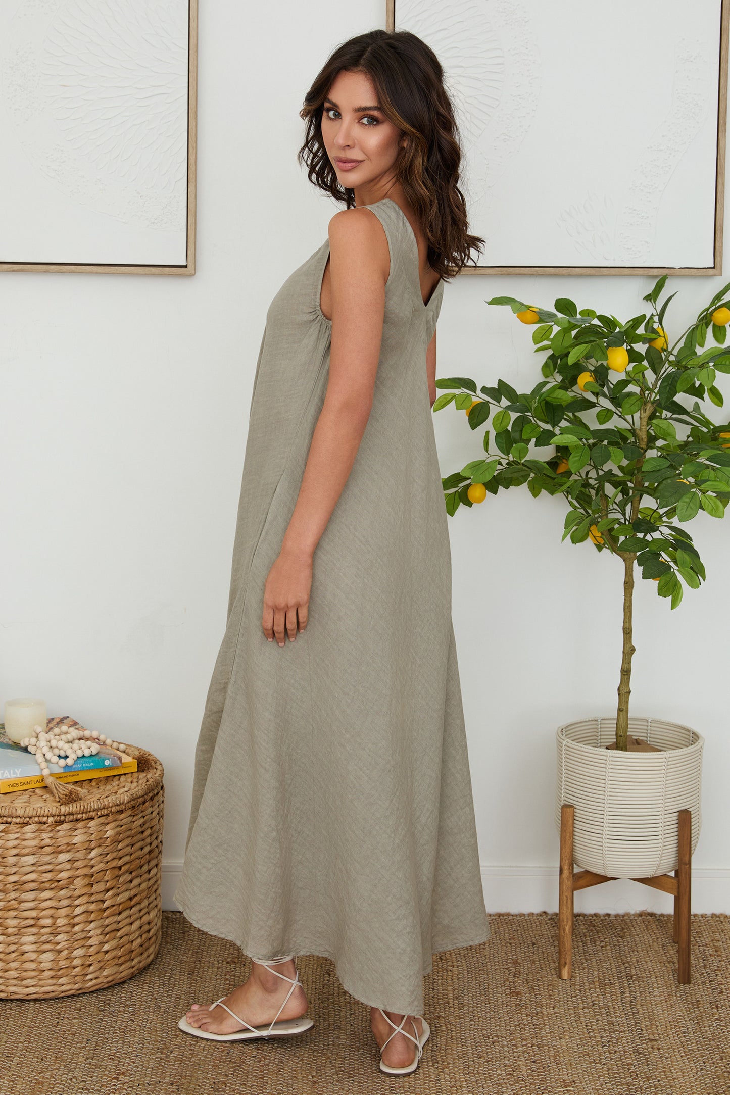 The Mocha Meadow Linen Maxi Dress