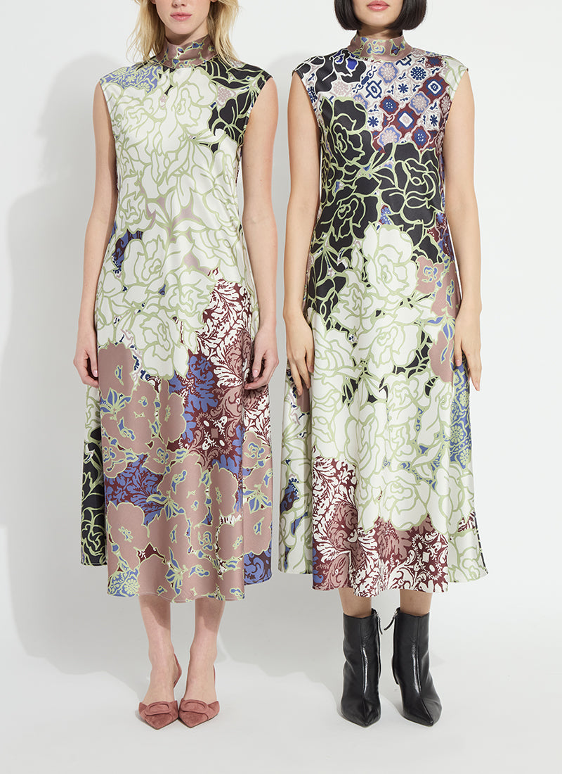 Lysse Flora Mock Neck Bias Cut Midi Dress Antique Garden