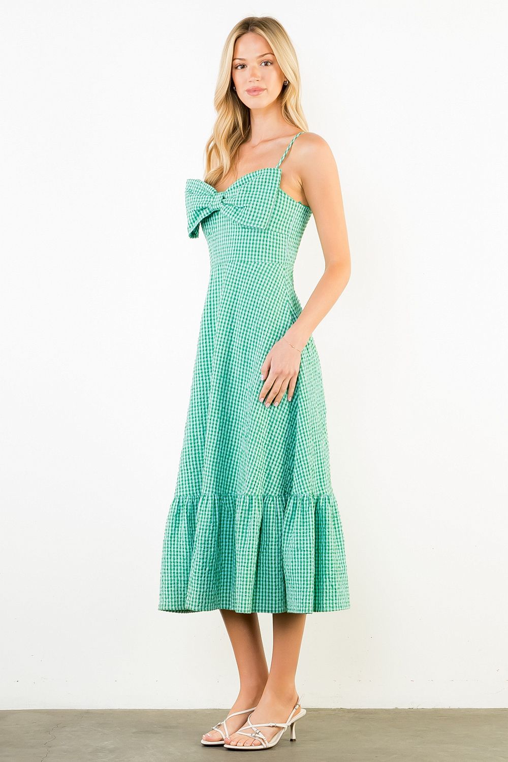 THML Large Bow Gingham Midi Dress