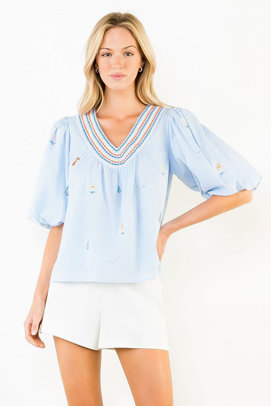 THML Puff Sleeve Sailboat Top