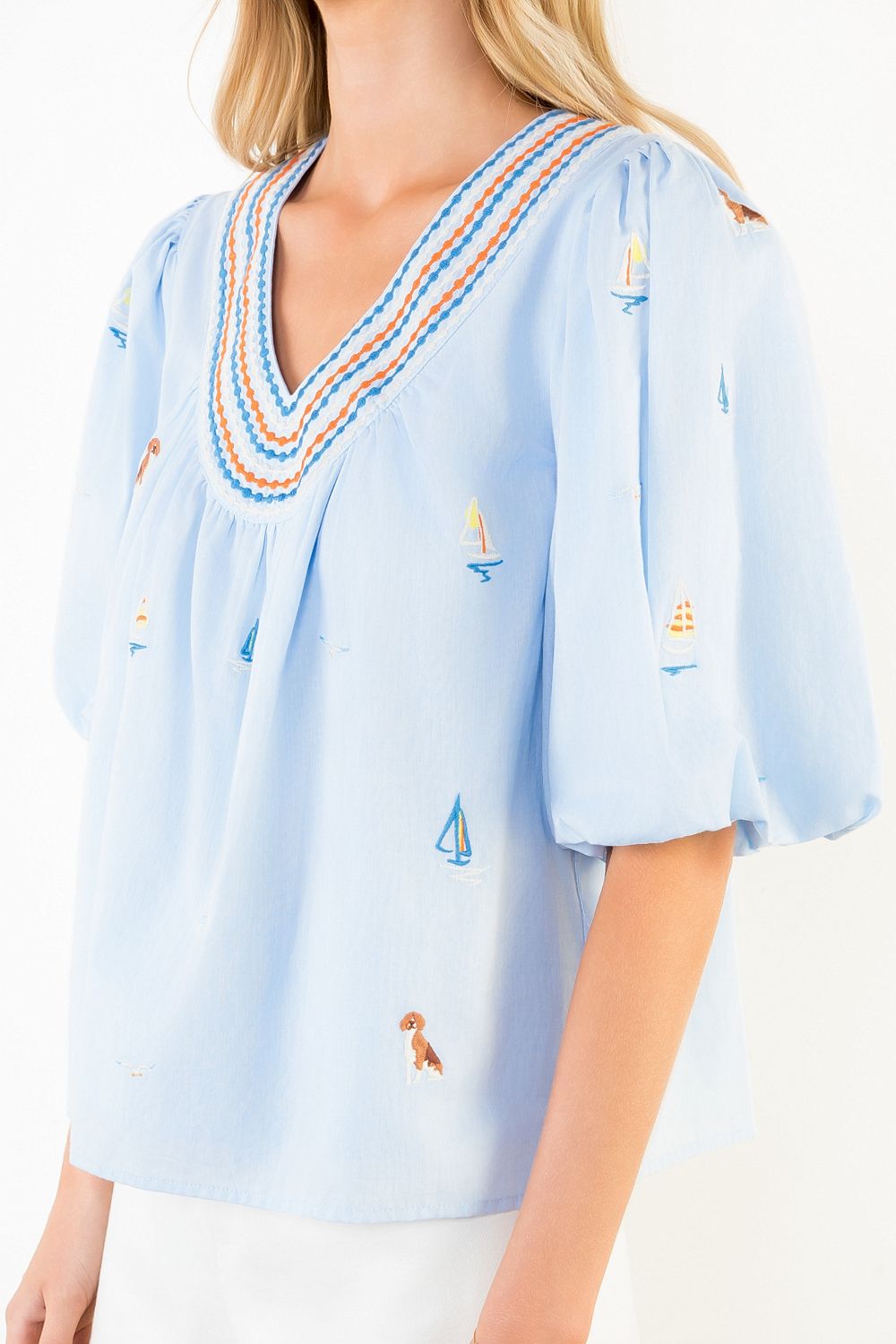 THML Puff Sleeve Sailboat Top