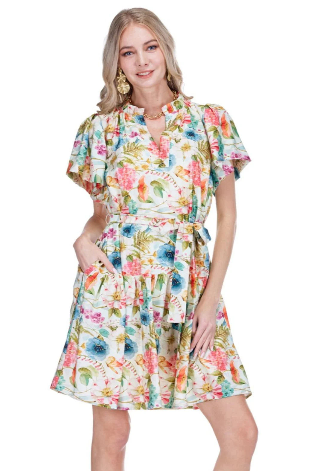 Joy Joy Flutter Sleeve Dress Wild Flower